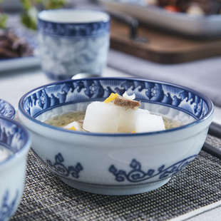 碗家用饭碗青花瓷饭碗汤碗大碗 叁宝陶瓷器参宝釉下彩碗