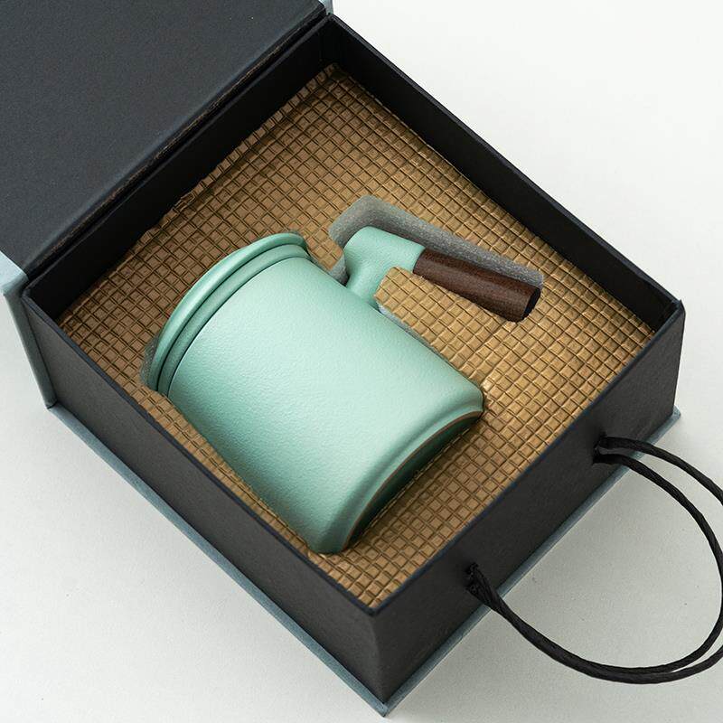 陶瓷马克杯子杯木柄带盖杯过滤泡茶水大量办公杯子容三37172件套
