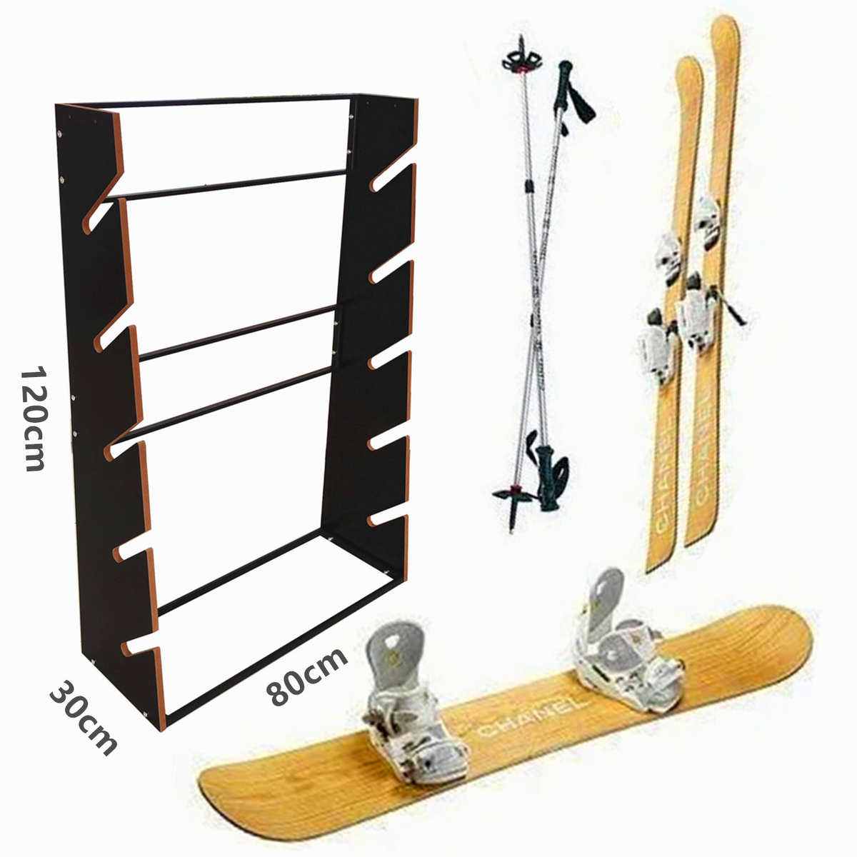 滑板货架 长板滑板展示架承重滑雪板挂架 单板木质滑板摆放架子