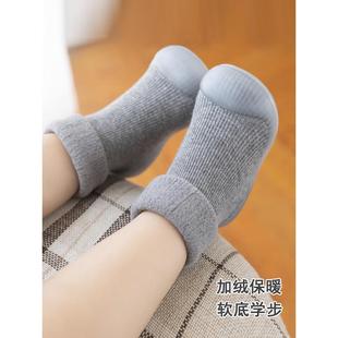新款儿童地板袜套鞋冬季防滑底卡通防脱婴儿鞋包跟羊羔毛冬天软底