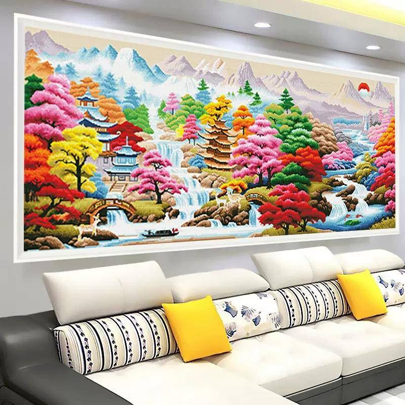 蒙娜丽莎世外桃源2024新款十字绣客厅卧室现代浪漫风景山水画满绣