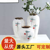 手绘花瓶奢干花家居花轻器北欧摆件客厅陶瓷插花饰品花瓶中式