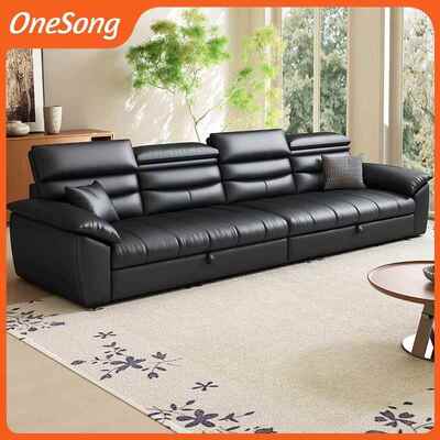 曲CZZ轻奢猫抓皮沙发床靠意式约大象耳朵直排简沙发床壹黑色高背