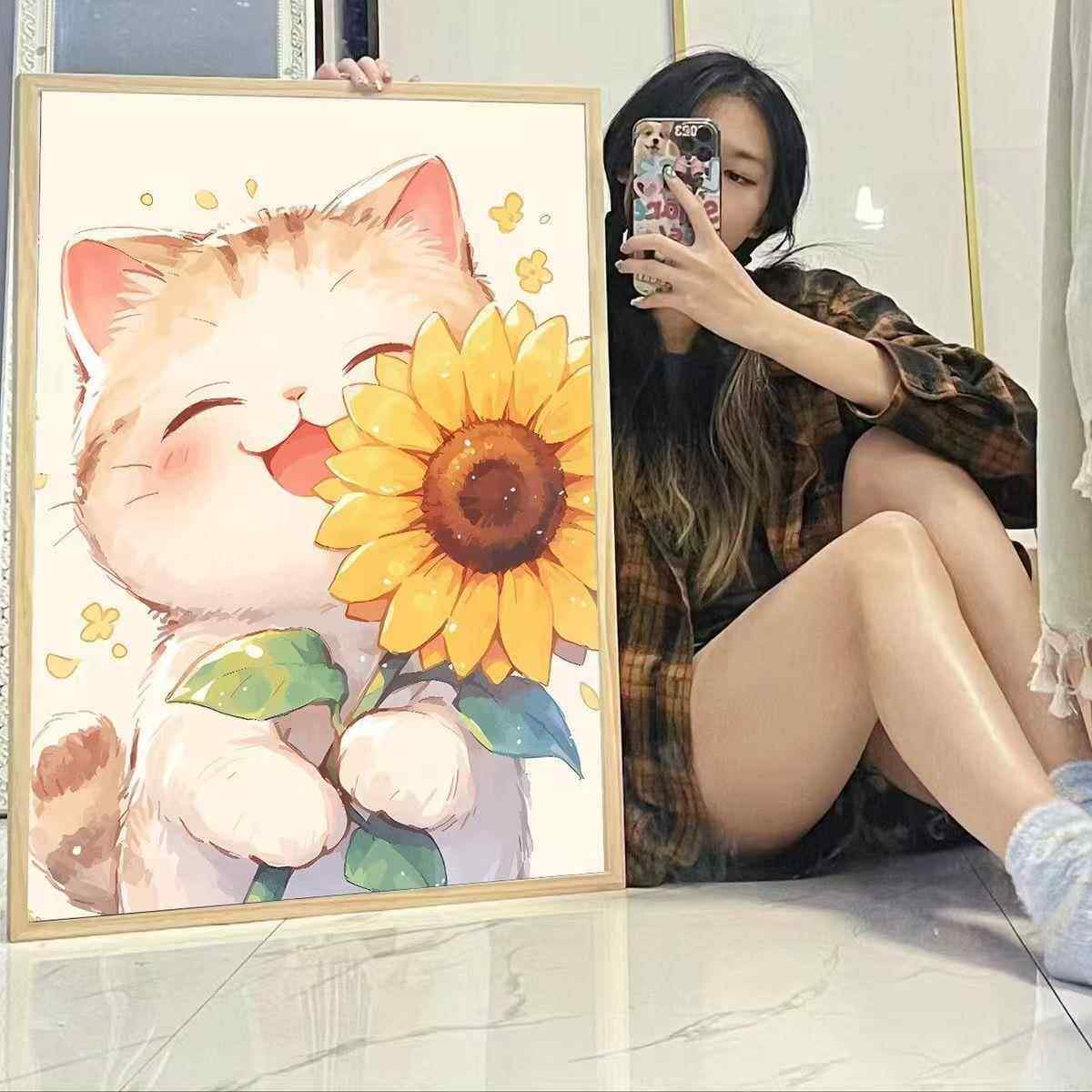 带框可爱猫咪钻石贴画2025新款儿童手工diy钻石画满钻黏贴砖石5D