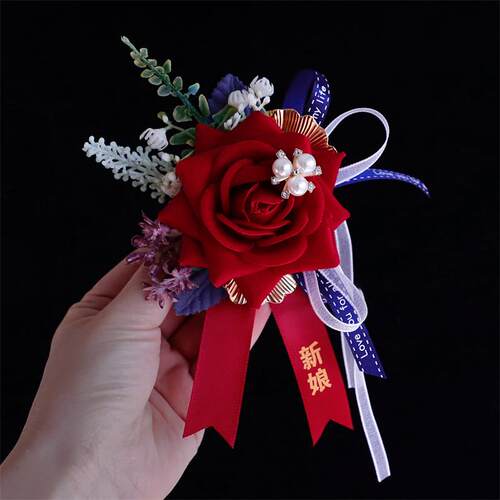 新潮中式混搭风新郎新娘婚礼胸花结婚父母襟花伴郎胸针新娘手腕花