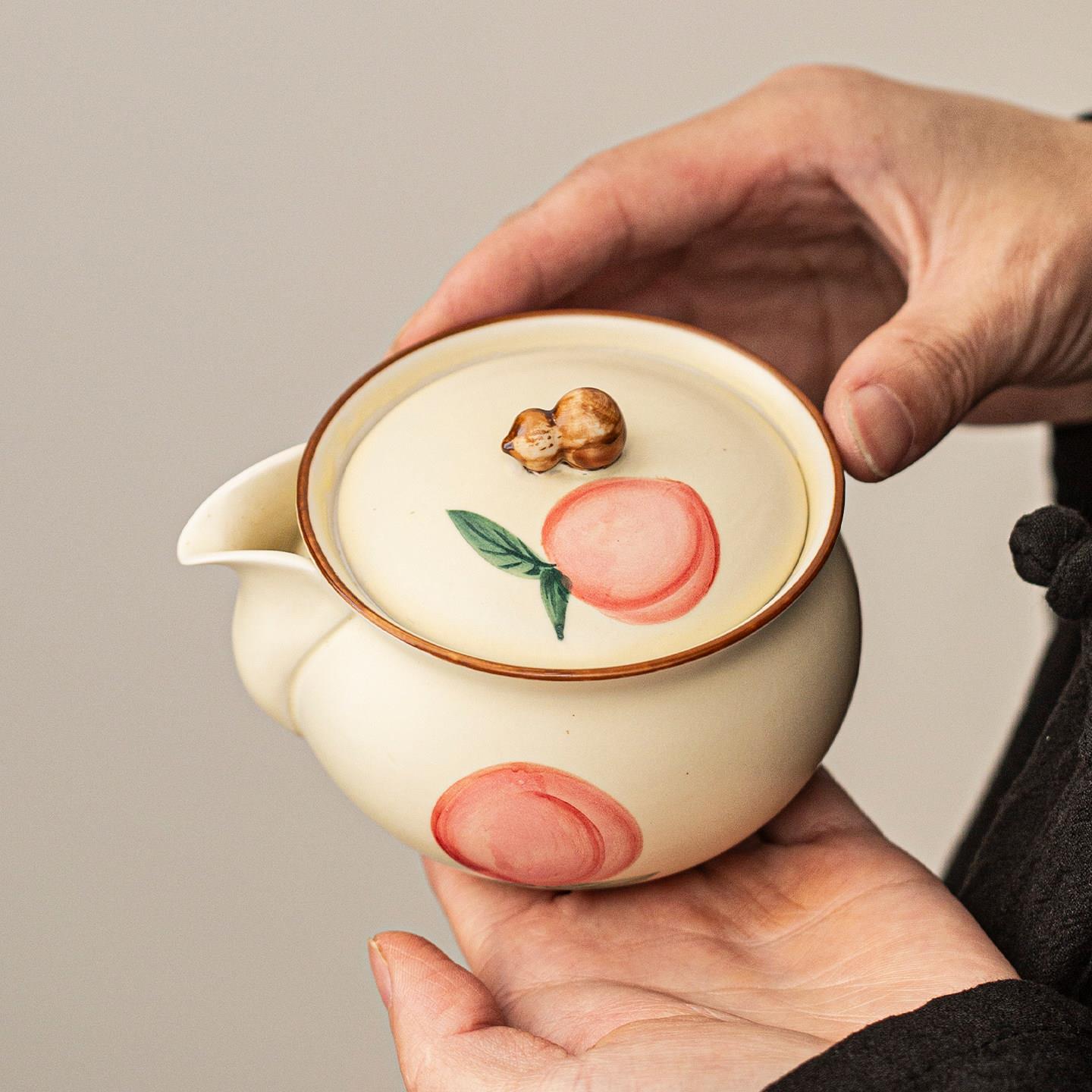 手绘手抓壶旅行茶具套装家用一壶二杯便携式户外收纳车载泡茶器