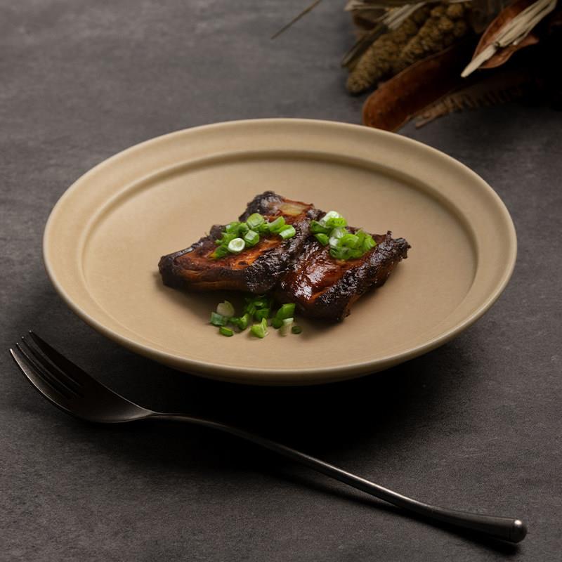莳绘金缮覆古陶瓷盘7.5/8.5英寸粗陶圆盘家用盘子子创意深盘菜碟