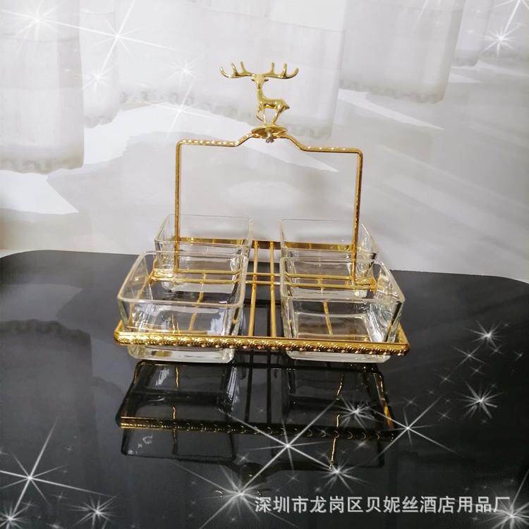 创意北欧金属陶瓷小吃碟酒店家用KTV摆台玻璃多格干果碟点心碟