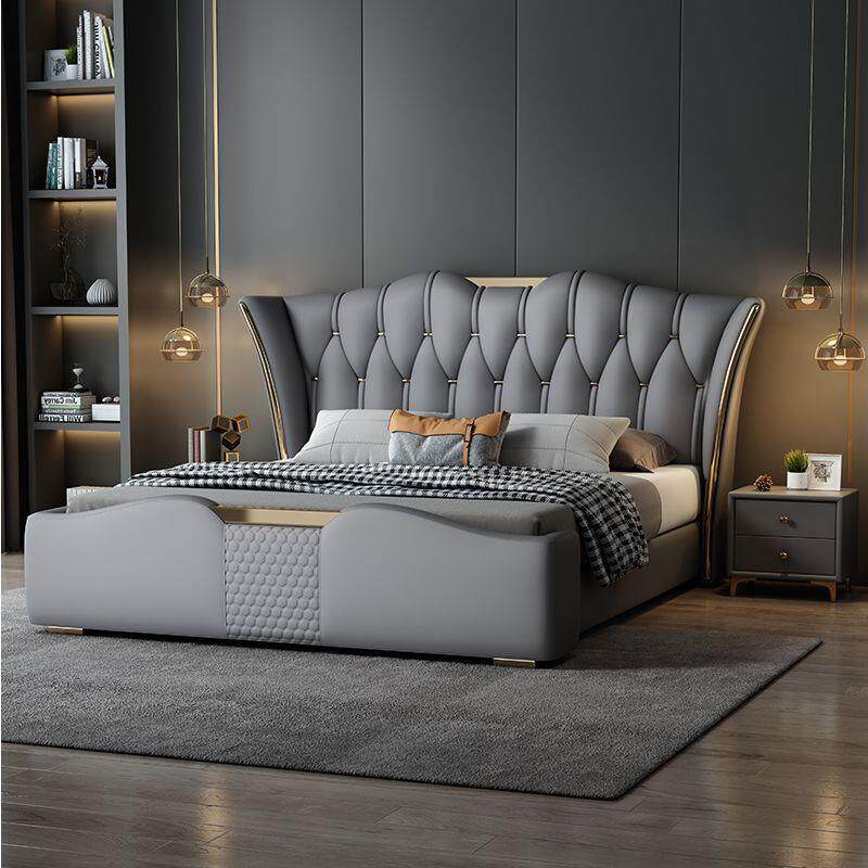 意式轻奢主卧大床2米真皮豪华双人大床新款现代简约1.5米储物婚床