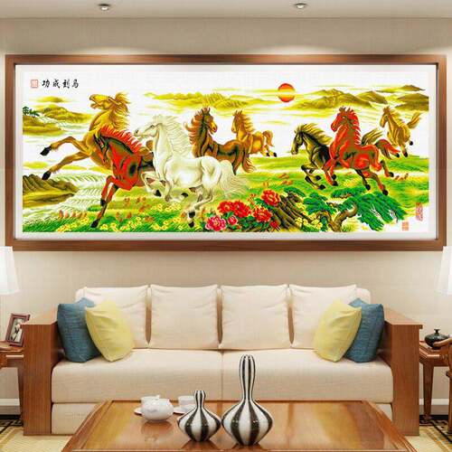 马到功4厂家直供字绣中国风八骏十图八匹马202新款客成厅风景画印