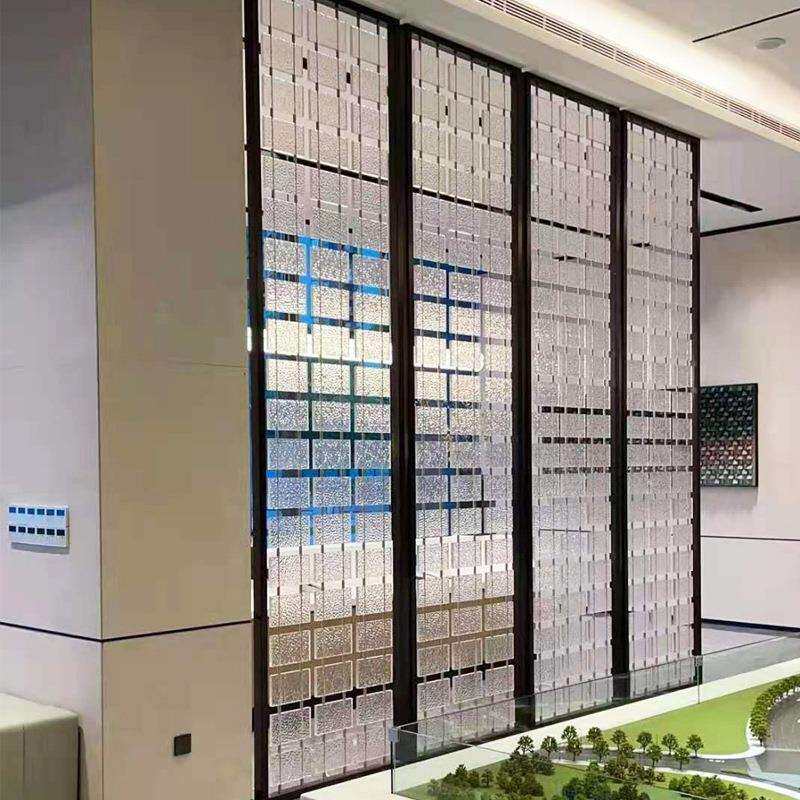 新中式镂空花格隔断墙客厅玄关柜门酒店办公室屏风水晶玻璃家用