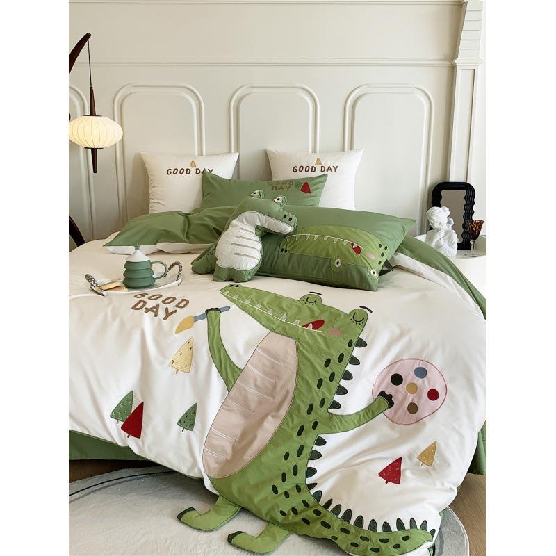 可爱小JTH恐通龙100全支长绒棉床上用品卡立体小脚刺绣套棉四件被