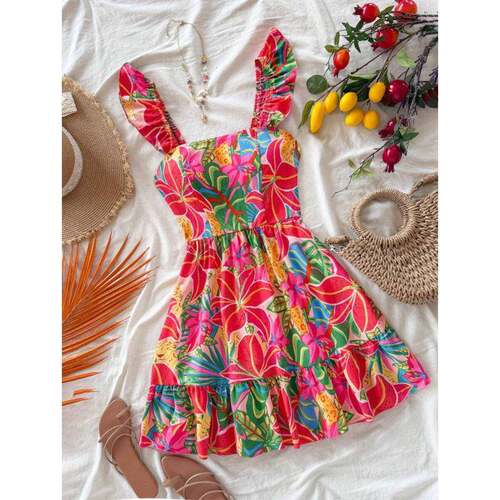 N 41776 Floral print square neck cami dress 花卉印花方领吊带
