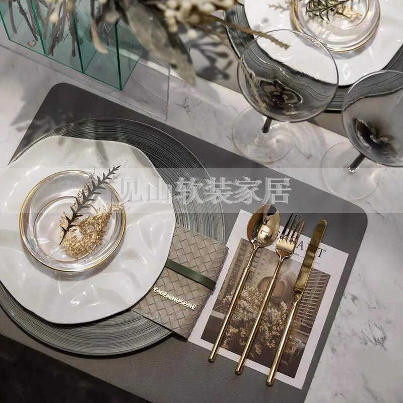绿色调创意玻璃餐盘样板房西式餐具家居展厅摆台碟组合现代