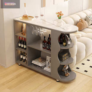 奶油风吧台桌子家用酒柜实木隔断柜客厅岩板餐边柜厨房可移动边柜