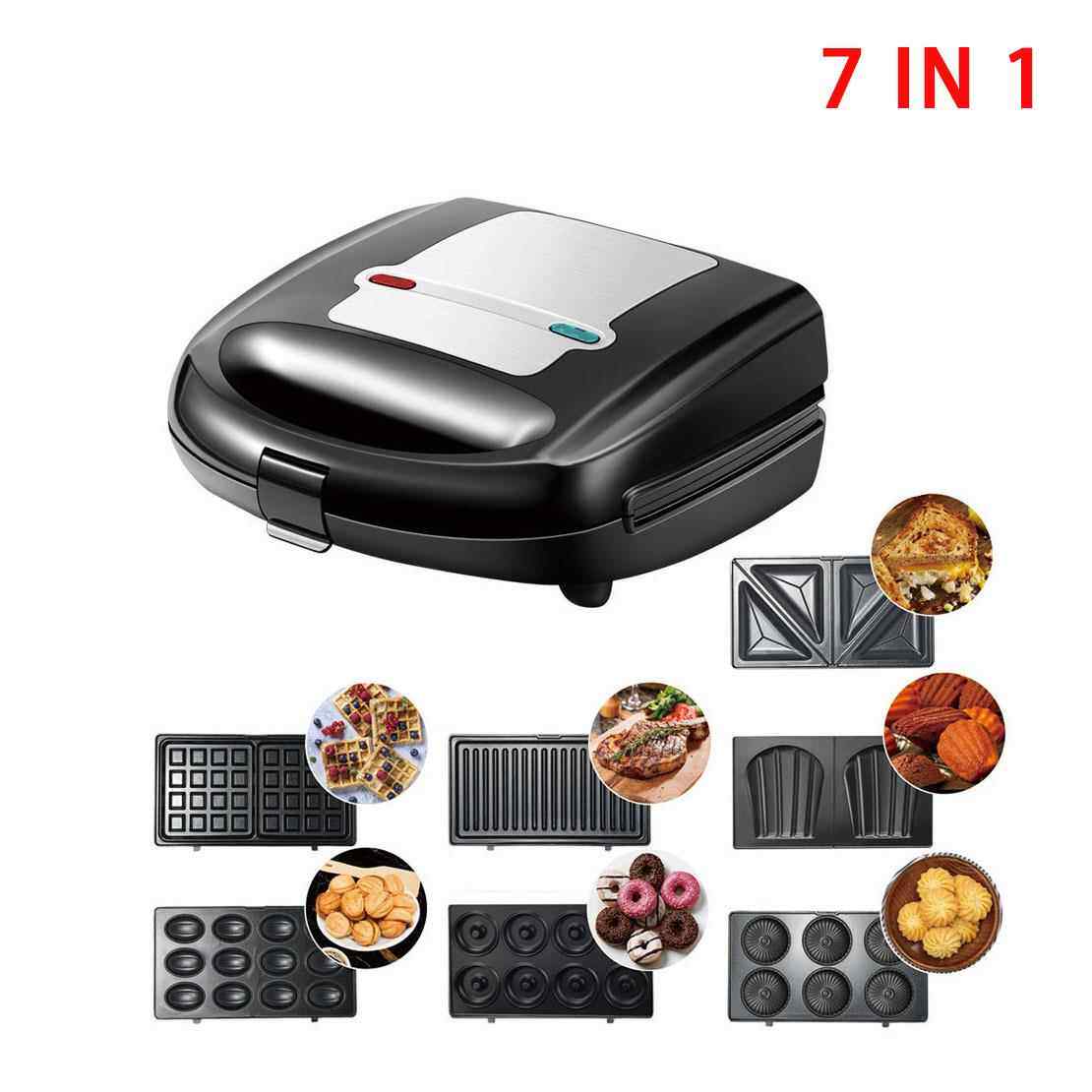 家用7in1早餐机三明治机 华夫饼机甜甜圈机坚果机牛排机电饼铛