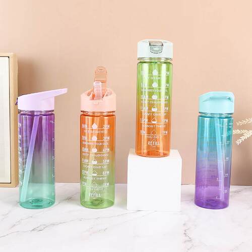 Colorful Portable Plastic Water Bottle with Straw for Studen