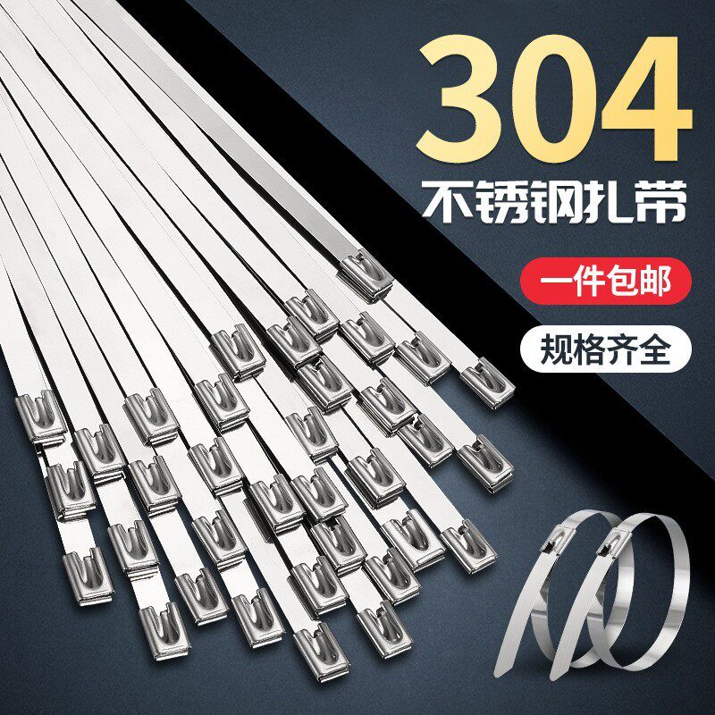 304不锈钢扎带4.6*200自锁式滚珠式金属扣式束线带厂家现货桥架