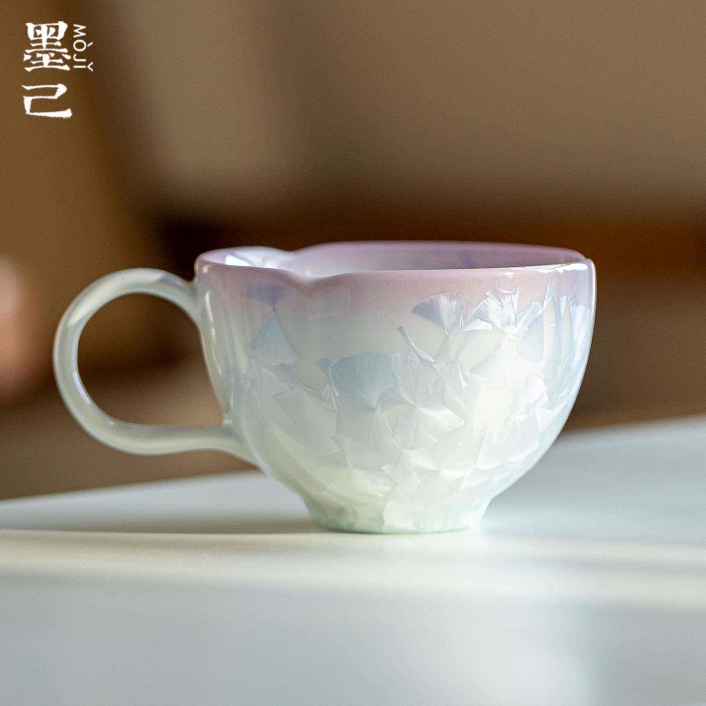 墨己结晶釉浅紫冰花窑变陶瓷咖啡杯家用下午茶花口茶杯个人马克杯