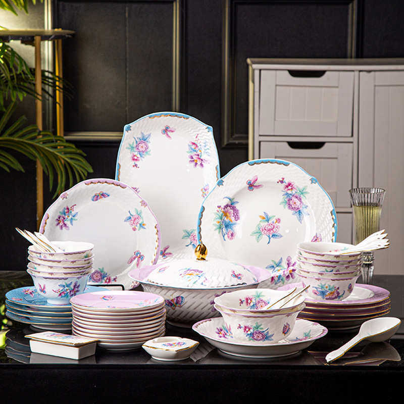 2024新款法式餐具套装骨瓷粉色轻奢高级感景德镇碗碟家用送礼瓷器,餐饮具,盘,淘宝优惠券,粉丝福利购,淘宝优惠卷