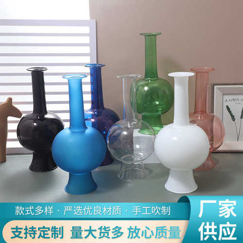 玻璃花瓶复古禅意雀蓝色净瓶水培杨柳枝花器古典中式插花器
