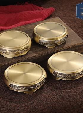 纯黄铜摆件底座荷花山水龙凤浮雕中式覆古室内摆放熏香炉小底托架