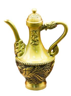 纯黄铜龙凤呈祥酒壶铜摆件家居铜器百福缸铜工艺品餐厅酒壶装饰品