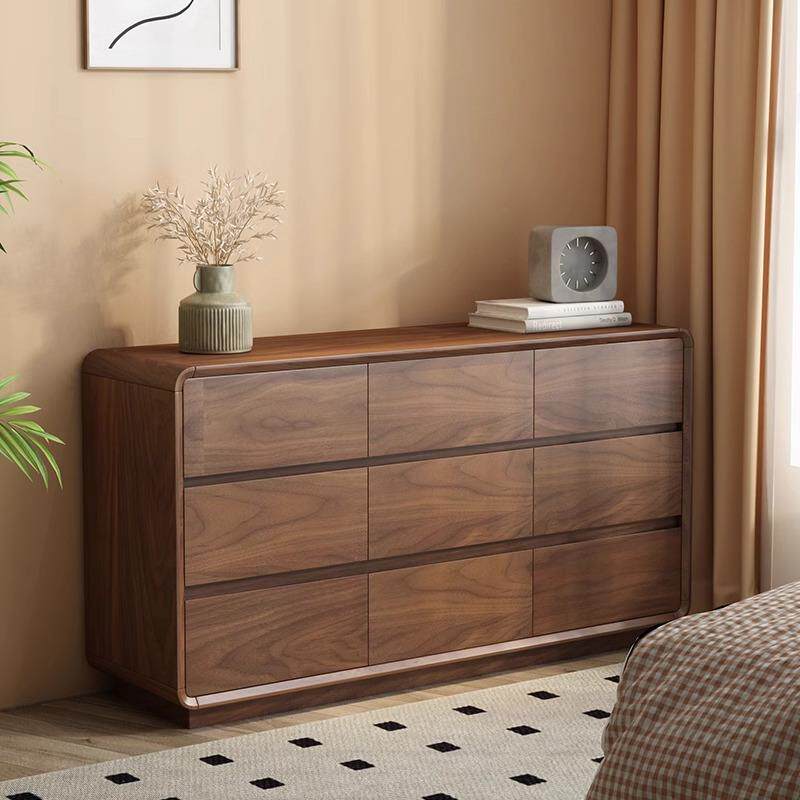 全实木斗柜卧室靠墙床尾极窄抽屉五斗柜胡桃色收纳储物置物