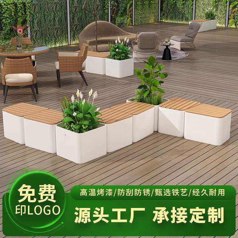 户外不锈钢花箱外摆街道铁艺花槽长方形花盆售楼部广场金属花坛