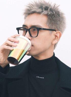 方形偏光防晒太阳镜 黑框日落渐变墨镜 李现同款护目太阳镜