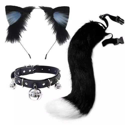 Cosplay猫耳朵头带猫尾巴珠宝手工可爱的猫女孩动物耳朵发配件动