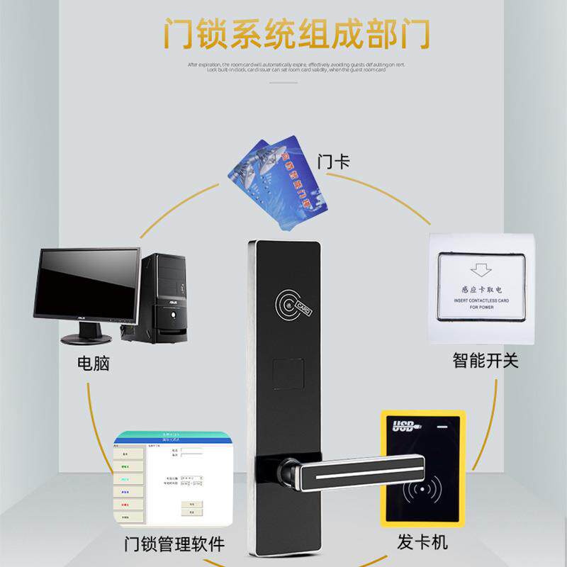 宾馆卡电子锁感应酒IC磁卡锁APP管理8819款公寓民宿店智刷能锁通