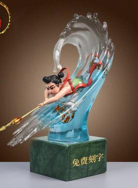 威弗列德黄铜水晶哪吒三太子像神像雕像玄关书桌装饰摆饰生日礼品