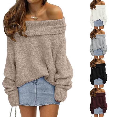 Womens Off The Shoulder Sweater Oversized Batwing Sleeve Loo