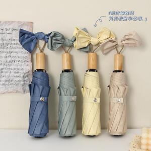 三折手动雨伞纯色黑胶防晒防紫外线晴雨两用伞太阳伞折叠伞女