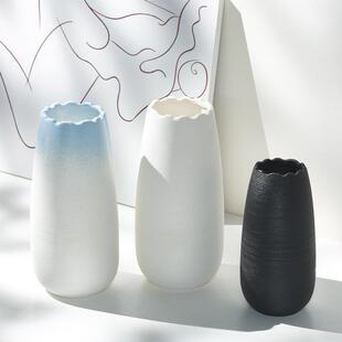 饰干花展厅客厅电视柜水养鲜花摆件 蜀门现代简约白色陶瓷花瓶装