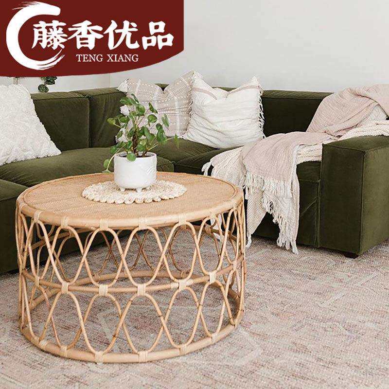 茶桌东南亚民宿客厅真藤茶几组合边角几小户型简约印尼藤桌子