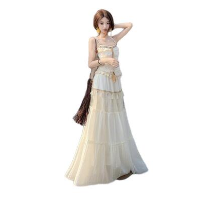 川西新疆云南大理旅游穿搭波西米亚小众流苏套装连衣裙民族风长裙