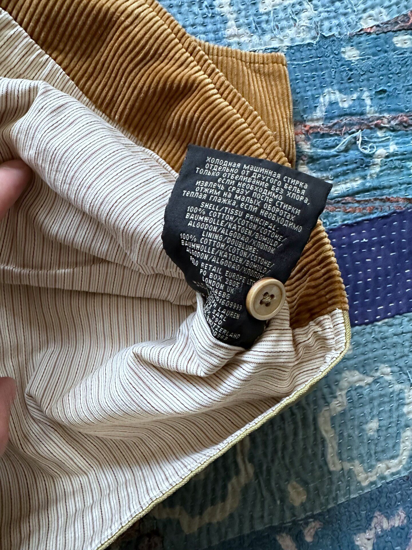 RRL Brown Corduroy Hunting Vest — detail