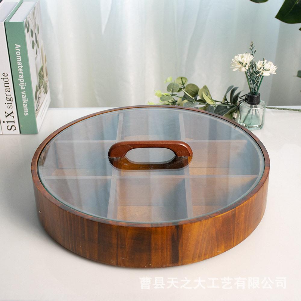 新款可旋转干果盒木质九宫格零食糖果盘分格水果点心拼盘坚果盒