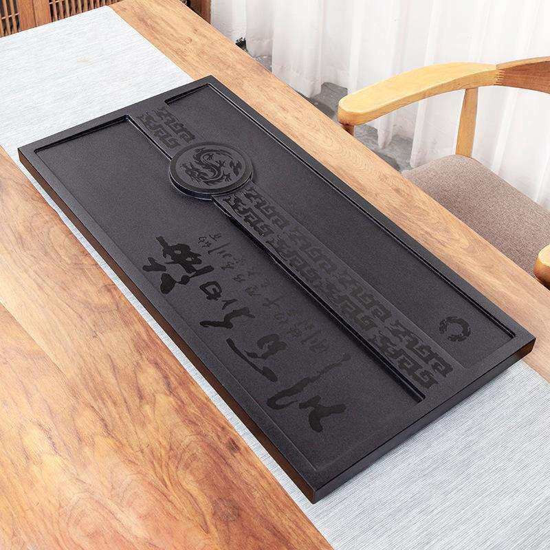 天然乌金石茶盘简约家用办公整块一体原石大号茶台茶具带排水中式