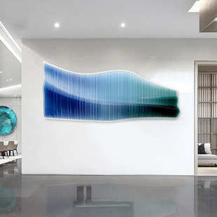 后现代简约装 挂画设计师定制莫由工艺画巨幅样板间蓝 饰画北欧风格