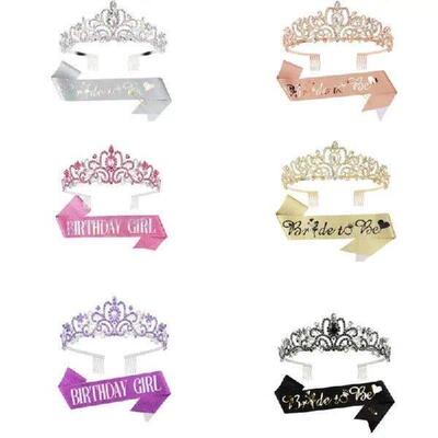 Bride to Be Set Bridal Sash Headband Rhinestones Studded