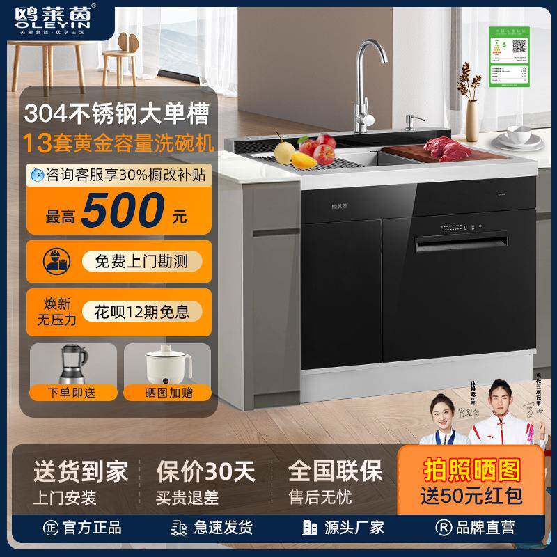家用厨房304不锈钢集成水槽洗碗机13套黄金容量洗碟机大单槽水槽