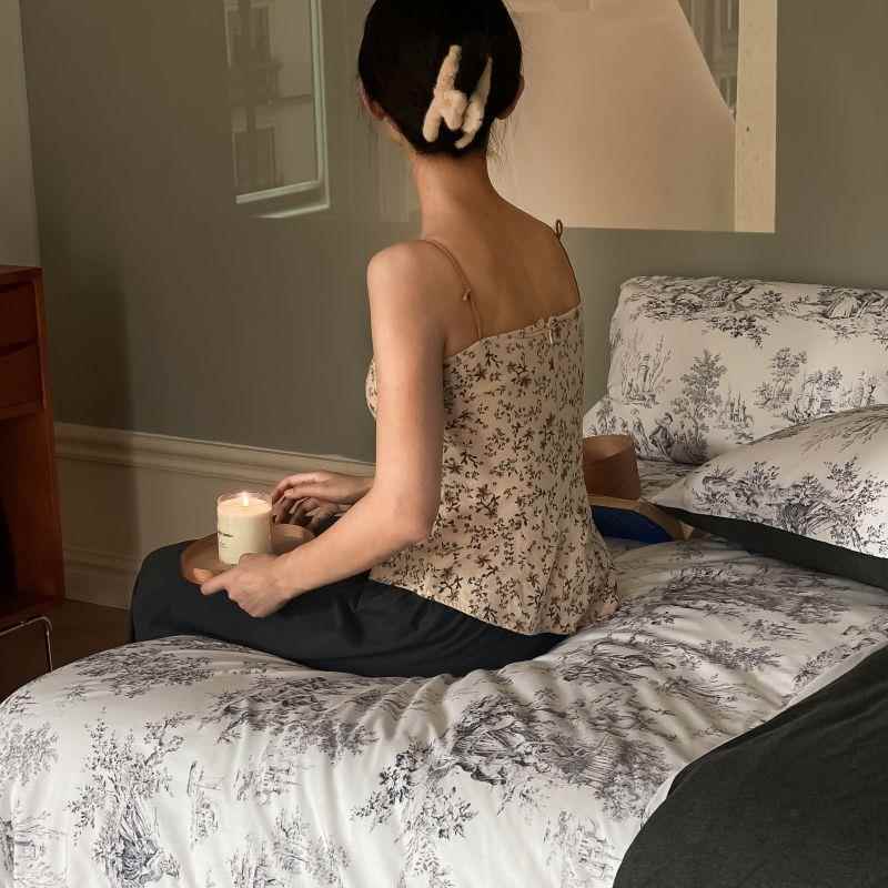 法式复古竺棉四套水SLB墨件天画棉针织A类婴全幼儿超软糯裸睡床笠