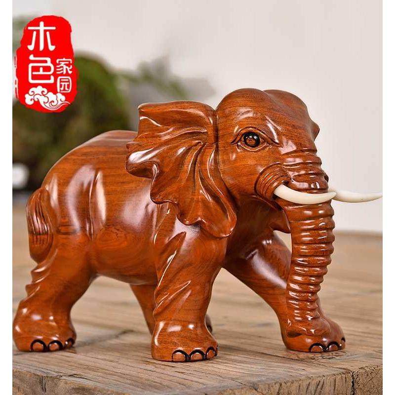 A947木雕大象摆件象一对实木红木雕刻乔迁礼品家居装饰大象吉祥工