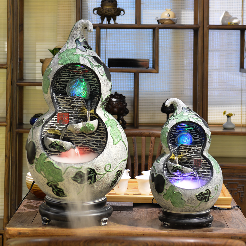 招财葫芦喷泉流水摆件循环水景中式办公室客厅装饰风水轮开业礼物