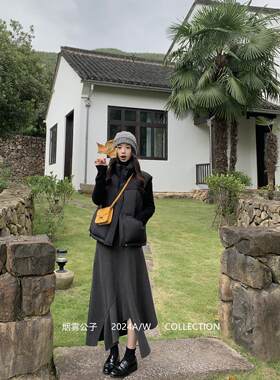 烟雾公子 不规则裁剪A字半身裙修身设计感灰色显瘦显高高腰长裙女