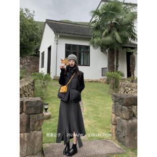 烟雾公子 不规则裁剪A字半身裙修身设计感灰色显瘦显高高腰长裙女