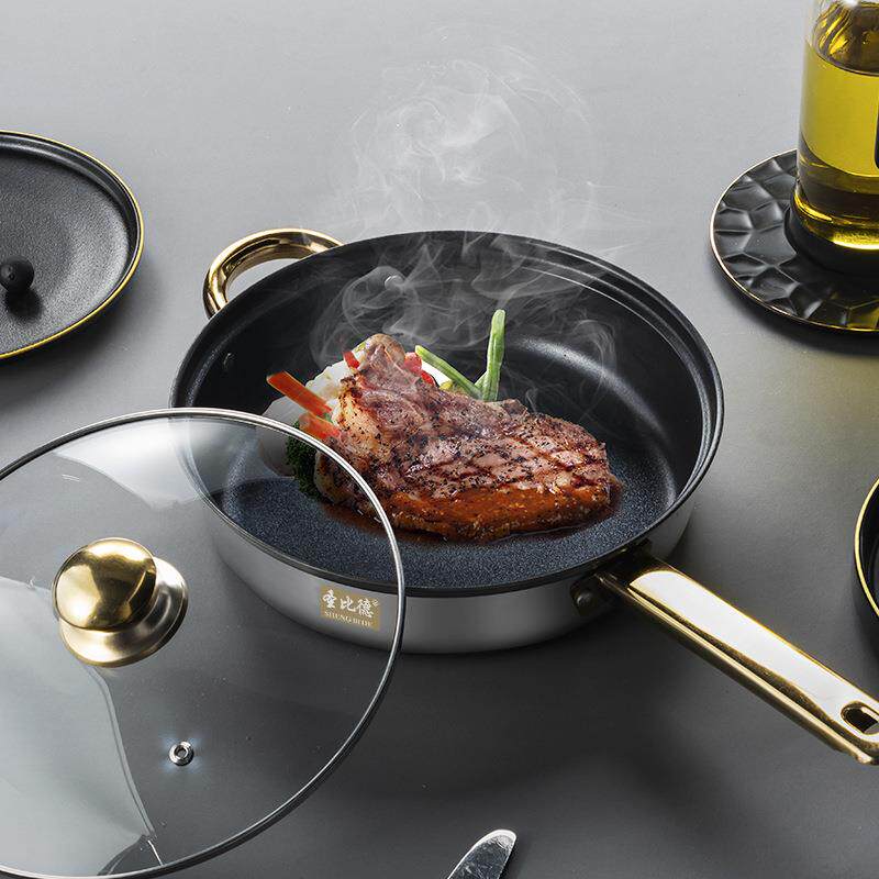 跨境电商不锈钢12件套锅具套装金色手柄水壶厨房烹饪锅具cookware